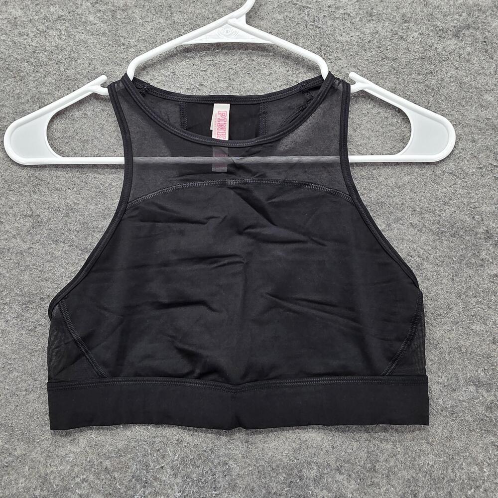 PINK Victoria's Secret Tank Womens M Black Cropped High Neck Breathable Stretch